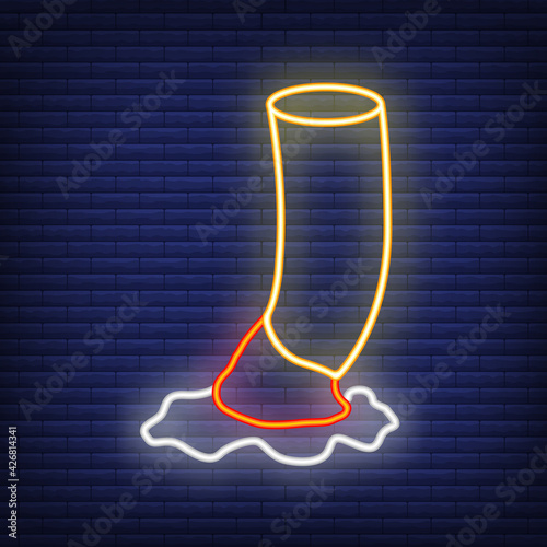 Concept nicotine addictive drug cigarette neon glow style icon stuff, flat vector illustration, isolated, brick wall background.