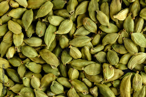Closeup on green cardamom pattern texture background photo