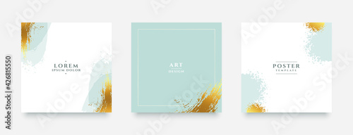 social media stories and post luxury golden banners set