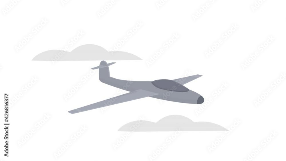 Airplane flying in the clouds, the alpha channel is turned on. Cartoon Airplane flying in the clouds, the alpha channel is turned on. Cartoon