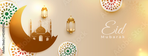 realistic eid mubarak festival decorative banner design