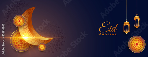shiny eid mubarak realistic banner design