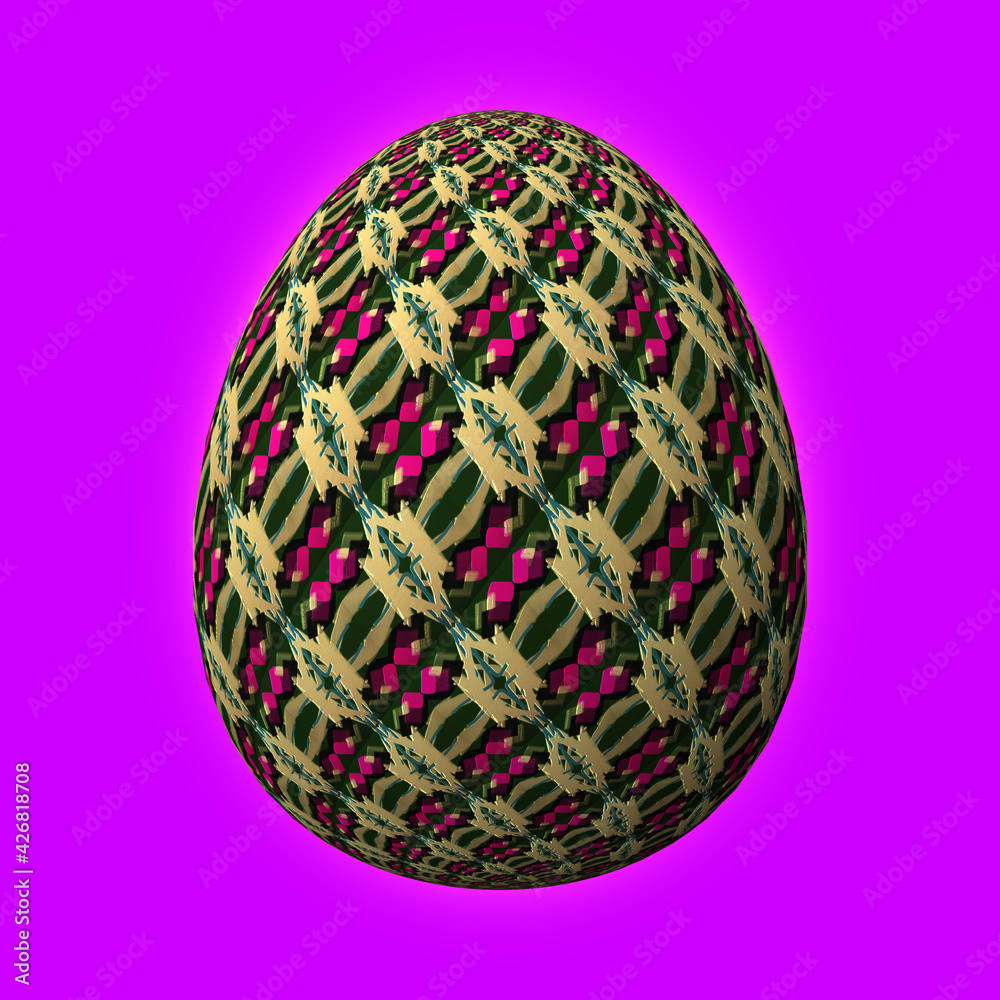 Obraz premium Happy Easter, Artfully designed and colorful 3D easter egg, 3D illustration on purple background
