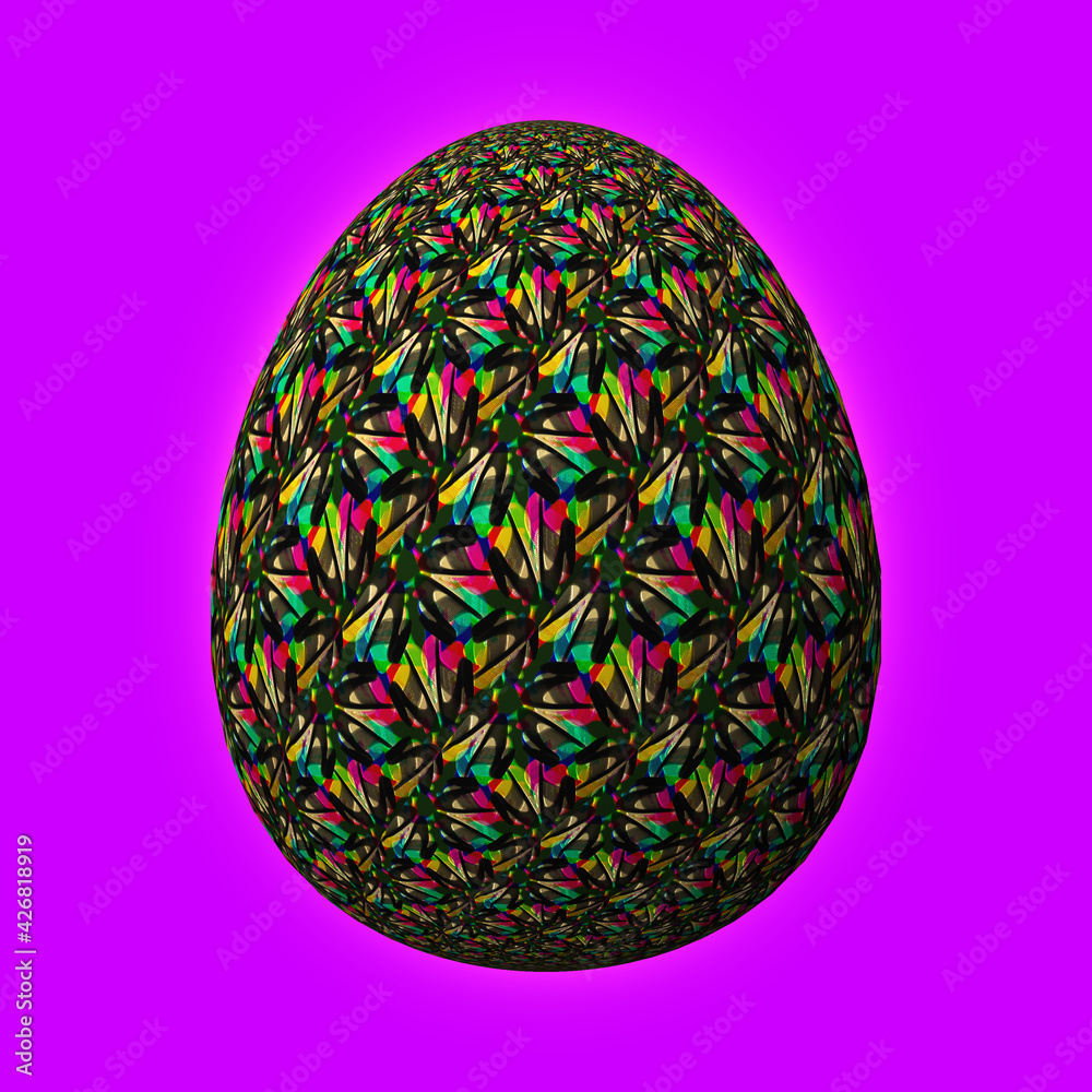 Happy Easter, Artfully designed and colorful 3D easter egg, 3D illustration on purple background