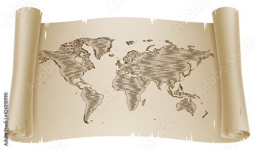 World Map Drawing Old Woodc...
