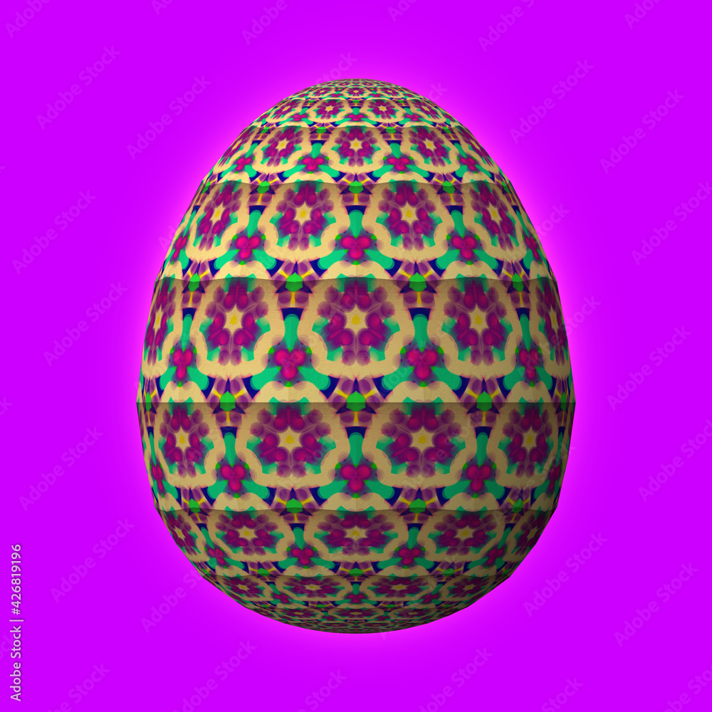 Happy Easter, Artfully designed and colorful 3D easter egg, 3D illustration on purple background Happy Easter, Artfully designed and colorful 3D easter egg, 3D illustration on purple background