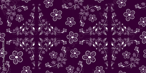 Wallpaper Mural Vector seamless floral pattern ornament for fabric design, hijab, scarf, Small wildflowers and curls with leaves on a dark background Torontodigital.ca