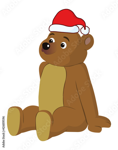 Cute bear cub with christmas hat
