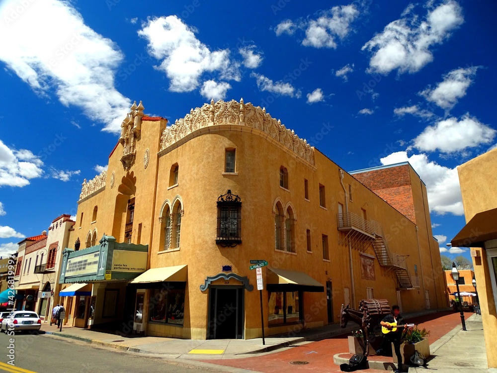 North America, United States, New Mexico, Santa Fe, adobe brick facade