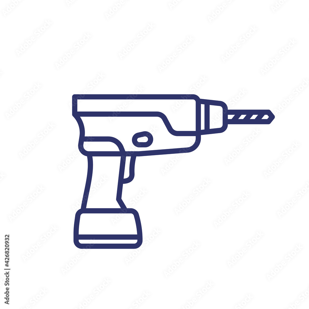 Electric drill line icon on white Electric drill line icon on white