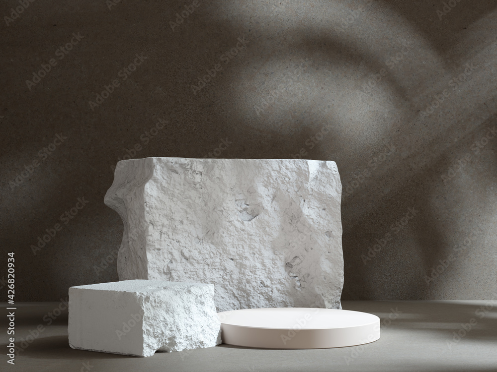 White stones and cylinder platform abstract background for object ...