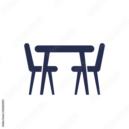dining table and chairs icon isolated on white