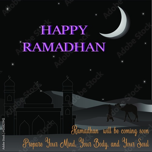 Welcoming Ramadan theme night vector design illustration