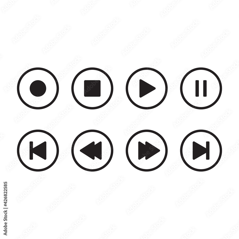 media player icon, player icon, symbol set, button media player vector illustration media player icon, player icon, symbol set, button media player vector illustration
