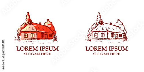 Logo Ukrainian house. Vector illustration. Green tourism.