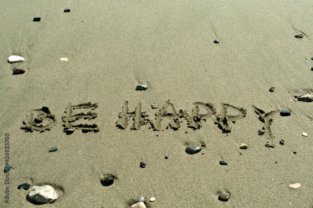 Words Be Happy on the sand Words Be Happy on the sand