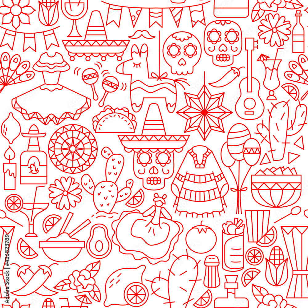 Mexican Holiday Line Seamless Pattern Mexican Holiday Line Seamless Pattern