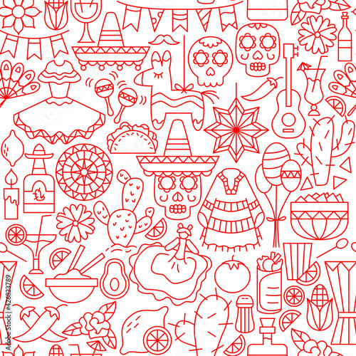 Mexican Holiday Line Seamless Pattern