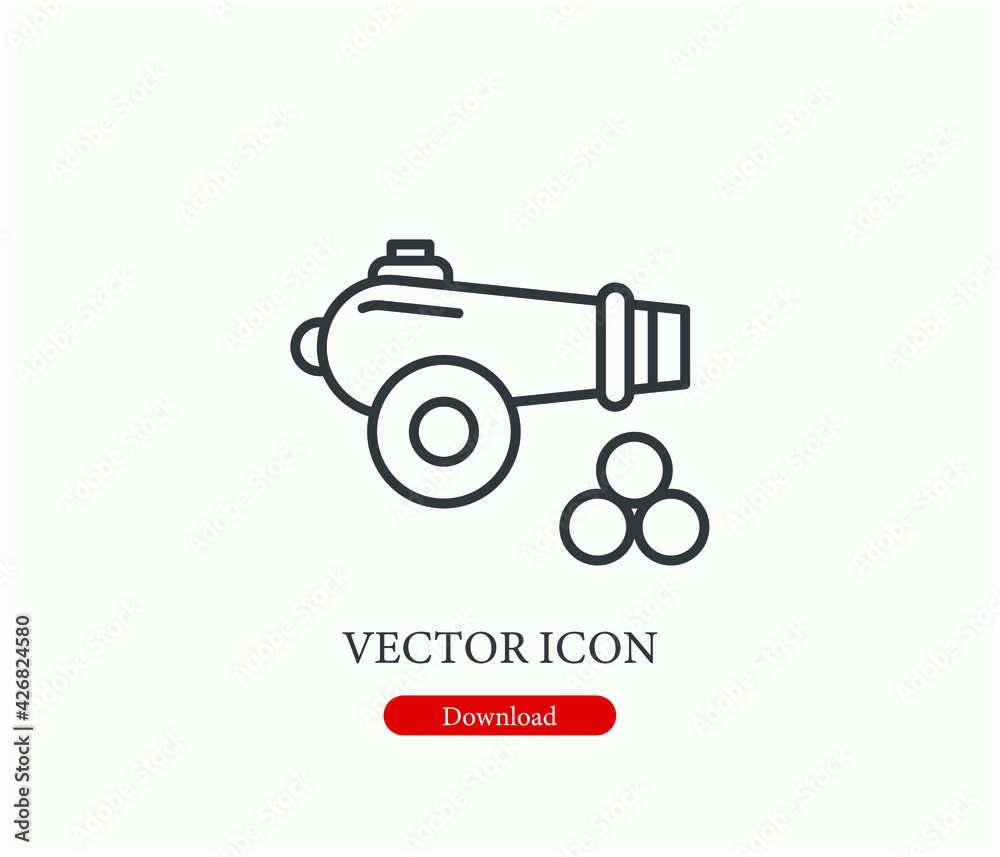 Cannon vector icon.  Editable stroke. Linear style sign for use on web design and mobile apps, logo. Symbol illustration. Pixel vector graphics - Vector