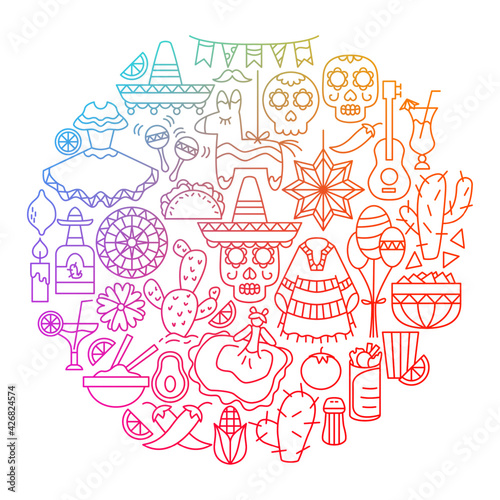 Cinco de Mayo Line Icon Circle Design