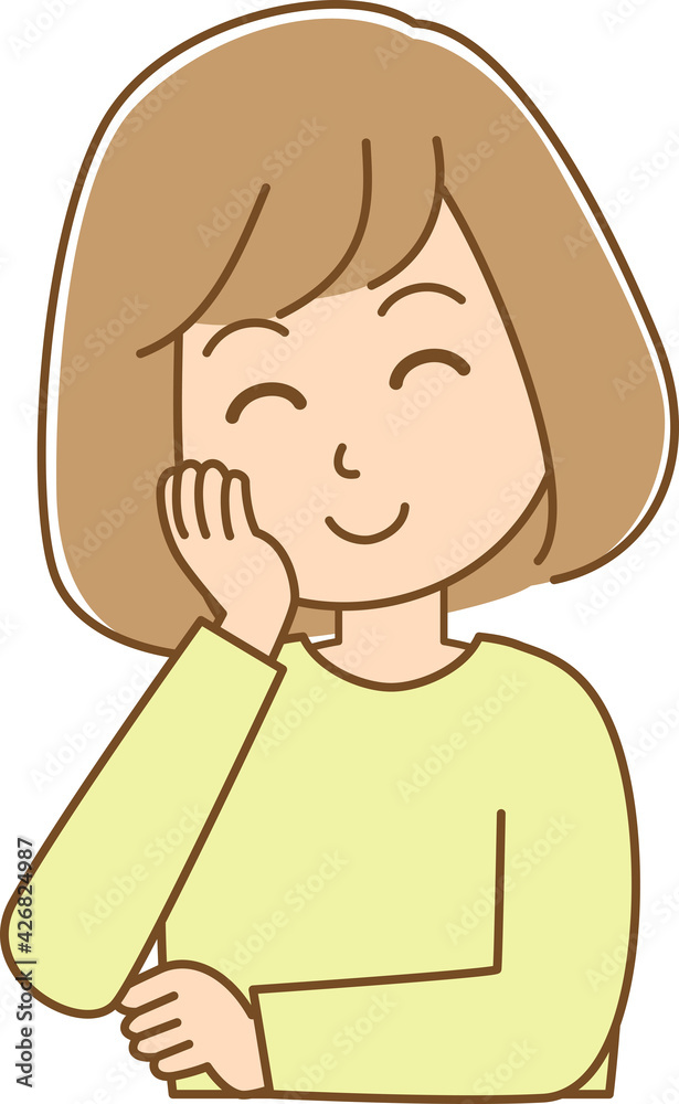 頬に手を当ててにっこりしている女性のイラスト 頬に手を当ててにっこりしている女性のイラスト