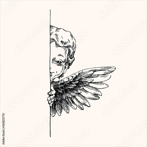 Little cute engraving curly angel.