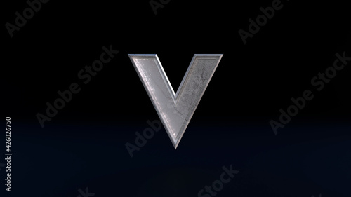V metal logo for company with name like Viking, Venom, Victory and etc isolated on black background. Logotype with realistic texture of aged metal - Symbol of Strength, Stamina and History.