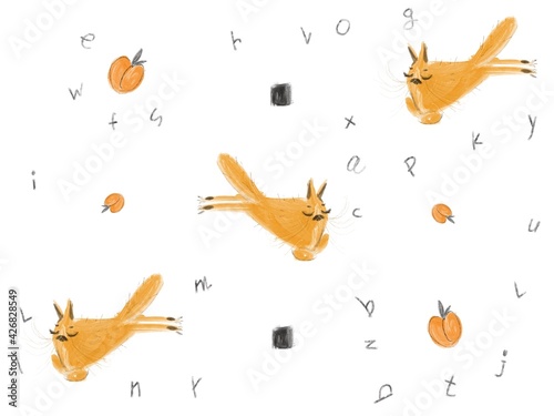 cats and peaches, illustration pattern