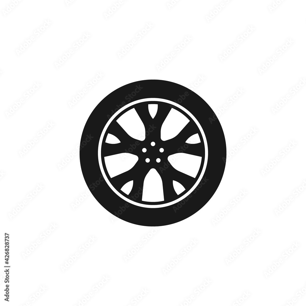 Obraz premium Tire and wheel icon flat vector design