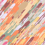 Seamless pattern. Abstract texture. Multicolored dynamic diagonal blots. Yellow, brown, pink, orange, green, beige, blue.