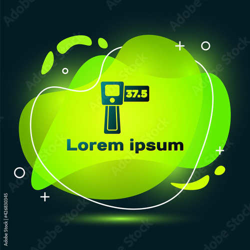 Black Digital contactless thermometer with infrared light icon isolated on black background. Abstract banner with liquid shapes. Vector