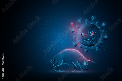 Coronavirus, virus Outbreak and Stock market volatility concept. Financial crisis. Low poly, geometric, wire, Particles, lines, and triangles outline