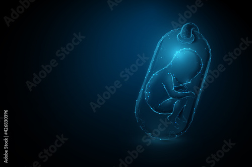 Pregnancy. Artificial insemination technology. Test tube baby. IVF. Low poly, geometric, wire, Particles, lines, and triangles outline