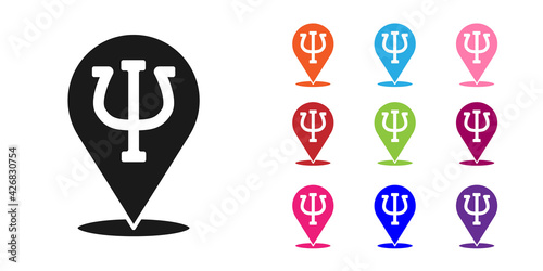 Black Psychology icon isolated on white background. Psi symbol. Mental health concept, psychoanalysis analysis and psychotherapy. Set icons colorful. Vector