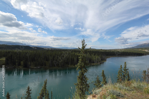 View on Yukon Kuskokwim Delta river near Wolf creek campground, Yukon, Canada photo