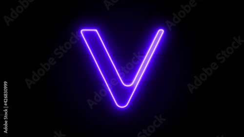 Neon VeChain icon appear in center and disappear after some time. Loop animation of neon cryptocurrency symbol photo