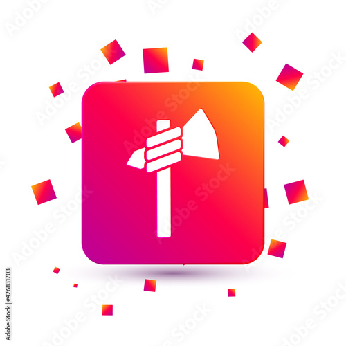 White Native american tomahawk axe icon isolated on white background. Square color button. Vector