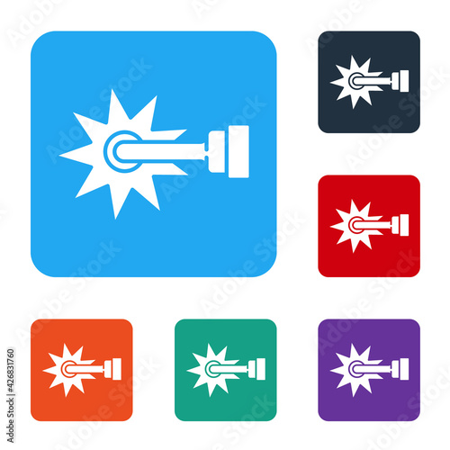White Cowboy horse riding spur for boot icon isolated on white background. Set icons in color square buttons. Vector