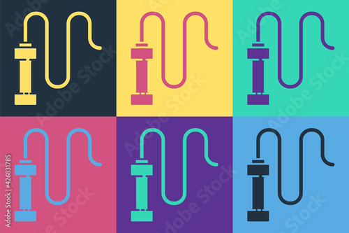 Pop art Braided leather whip icon isolated on color background. Vector