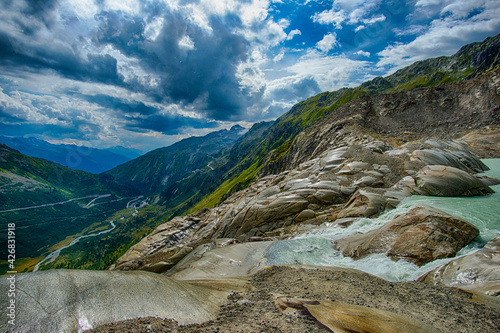 Rhone Gletscher & Rhonetal in der Schweiz photo