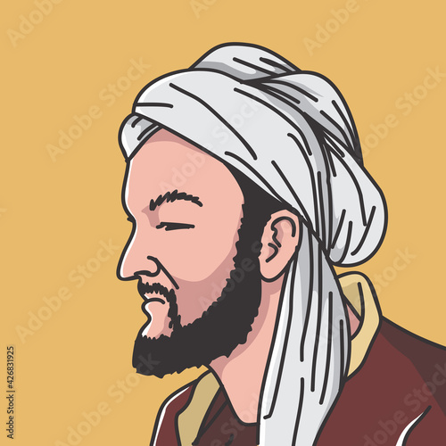 Avicenna (ibnu sina)  in vector illustration. He was Persian polymath, physician, astronomer and thinker of the Islamic Golden Age and the father of early modern medicine.