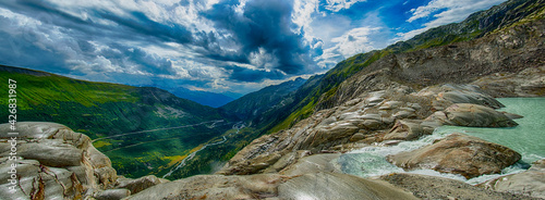 Rhone Gletscher & Rhonetal in der Schweiz photo