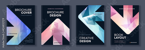 Modern triangle abstract A4 brochure colour cover with arrows template bundle set