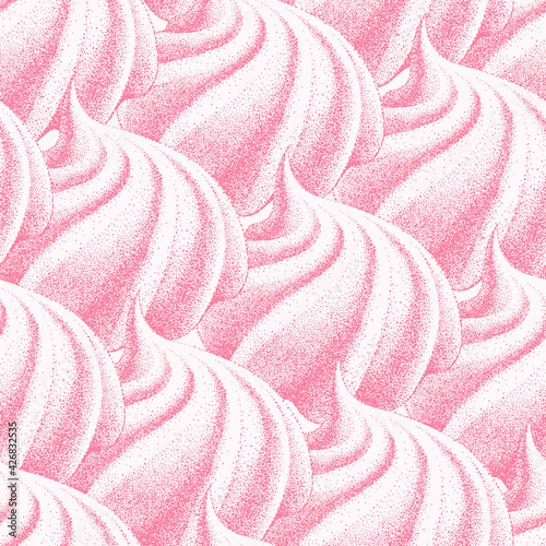 seamless pattern, pink meringues, marshmallow. Vector in graphic vintage retro. sweetness, sweet cake, dessert. for cafe, sweet shop, confectionery.