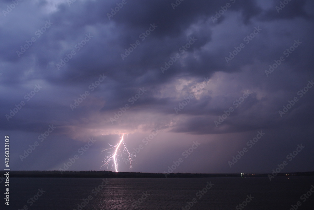 Lightning in the night sky