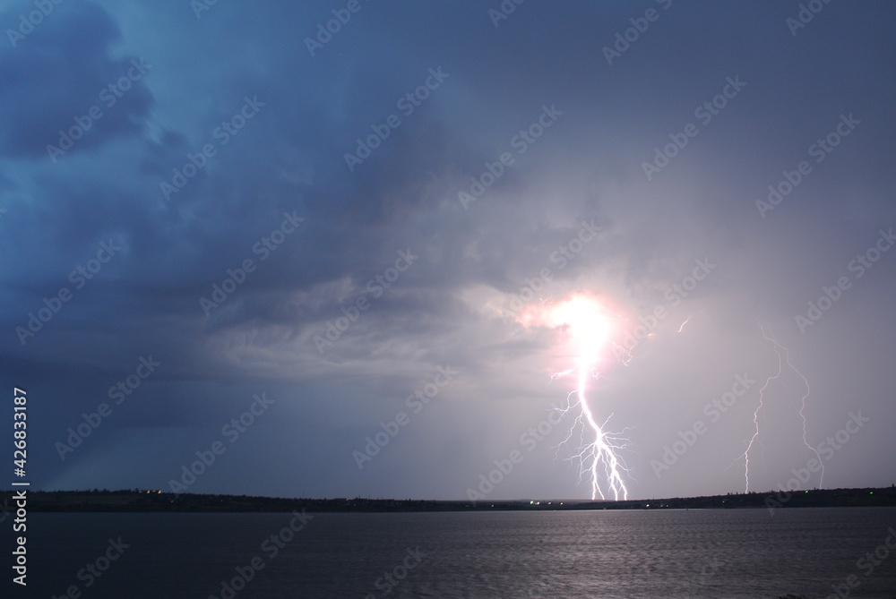Lightning in the night sky