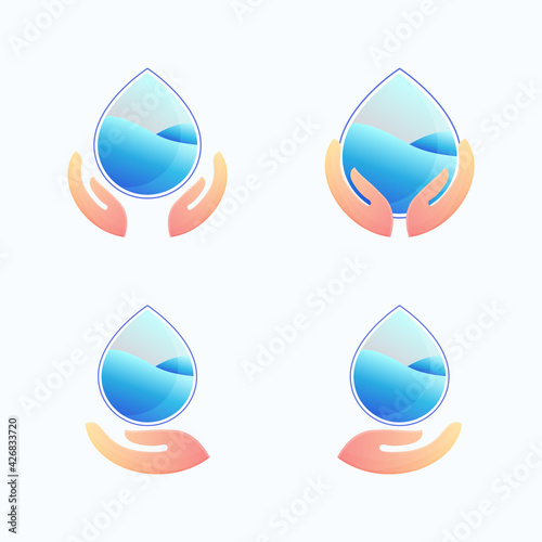 hand holding water drop illustration set