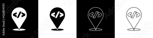 Set Web design and front end development icon isolated on black and white background. Vector