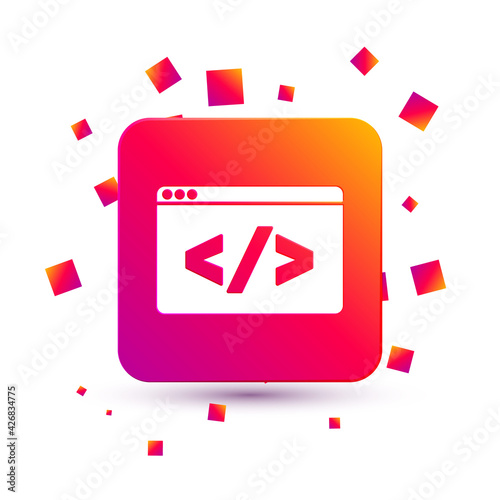 White Web design and front end development icon isolated on white background. Square color button. Vector