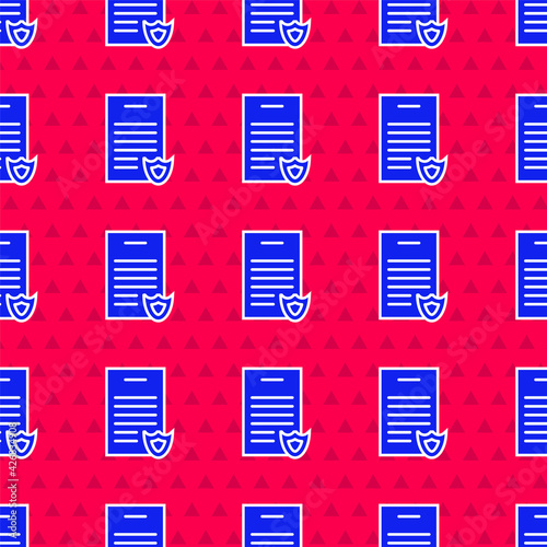 Blue Firearms license certificate icon isolated seamless pattern on red background. Weapon permit. Vector
